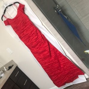 Alex Evenings Red Size 12 Ruched, Off-the-shoulder Gown